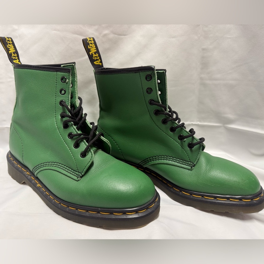 Vintage 90s Dr. Martens 1460 Green Leather Boots - Made in England - UK Size 10